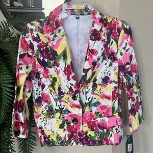 Brand New Elementz Colorful Floral Blazer Suit Jacket Lined Spring Flowers